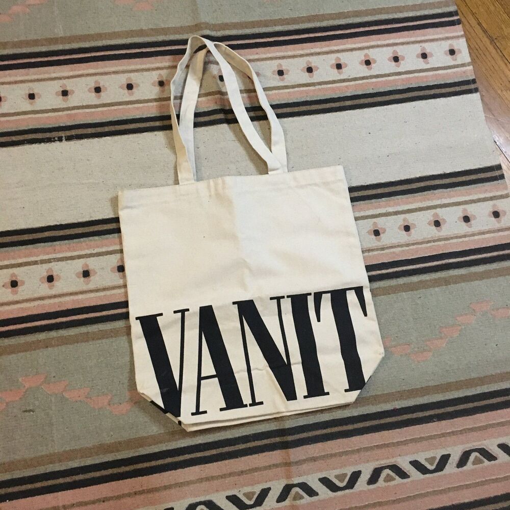 Vanity Fair tote black on cream canvas shoulder strap
